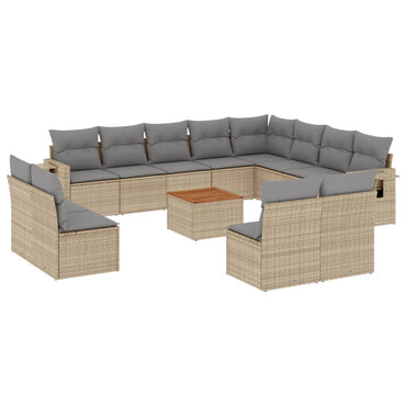 vidaXL Salon de jardin 13 pcs avec coussins Résine tressée Beige