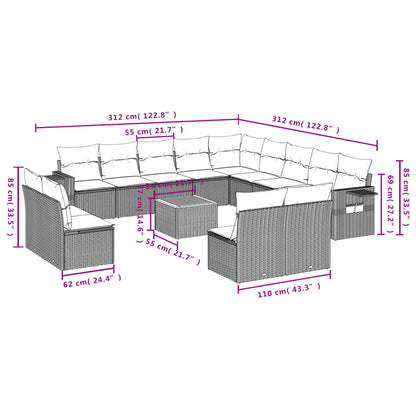 vidaXL Ensemble de canapés de jardin 14 pcs avec coussins résine tressée noire