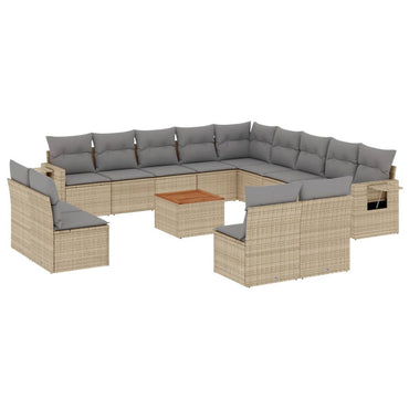vidaXL Salon de jardin 14 pcs avec coussins beige résine tressée