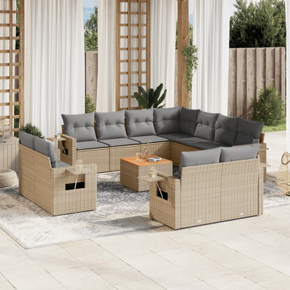 vidaXL Salon de jardin 12 pcs avec coussins résine tressée beige