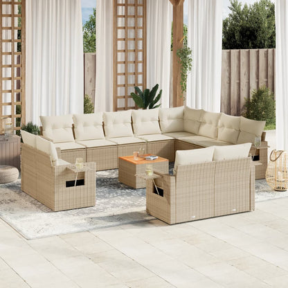 vidaXL Salon de jardin 13 pcs avec coussins Résine tressée Beige
