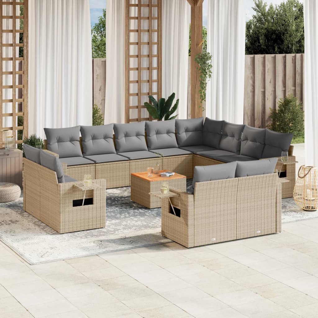 vidaXL Salon de jardin 13 pcs avec coussins Résine tressée Beige