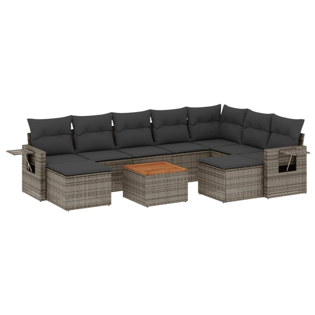 vidaXL Salon de jardin 10 pcs avec coussins résine tressée gris