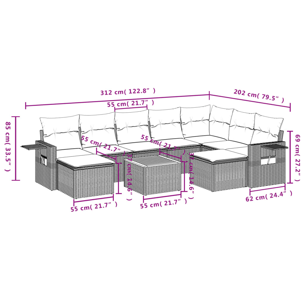 vidaXL Salon de jardin 10 pcs avec coussins résine tressée gris