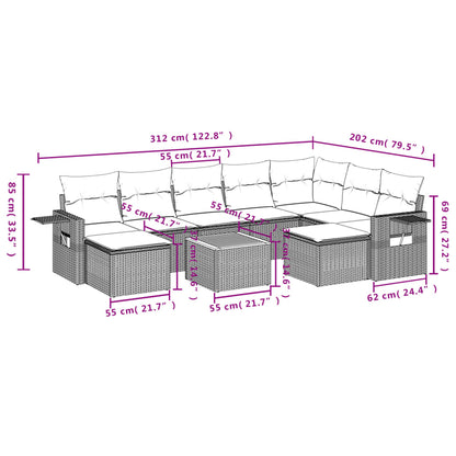 vidaXL Salon de jardin 10 pcs avec coussins résine tressée gris