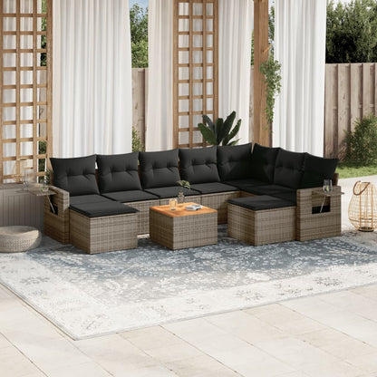 vidaXL Salon de jardin 10 pcs avec coussins résine tressée gris