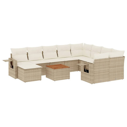 vidaXL Ensemble de canapés de jardin 11 pcs avec coussins en rotin synthétique beige