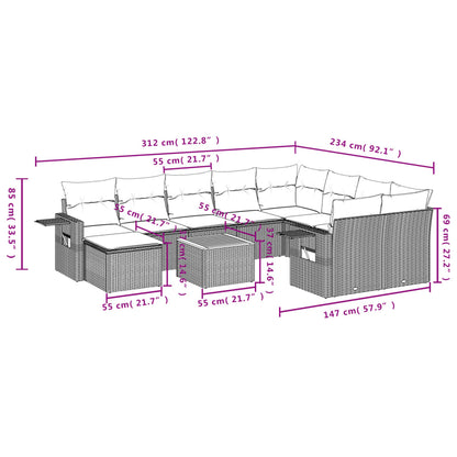 vidaXL Ensemble de canapés de jardin 11 pcs avec coussins en rotin synthétique beige