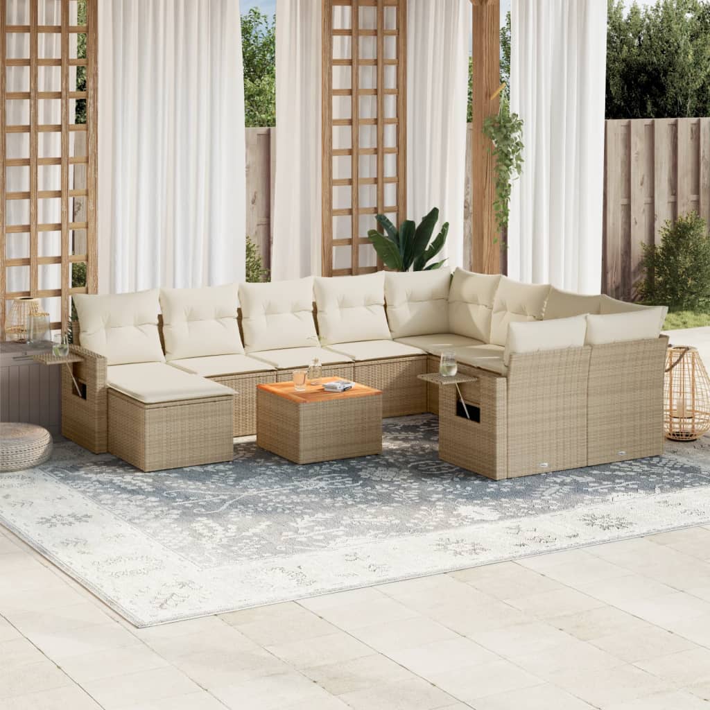 vidaXL Ensemble de canapés de jardin 11 pcs avec coussins en rotin synthétique beige