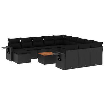 vidaXL Ensemble de canapés de jardin 13 pièces avec coussins résine tressée noire