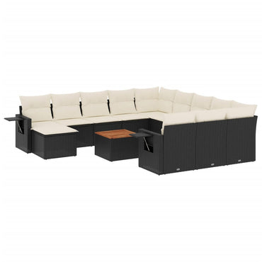 vidaXL Ensemble de canapés de jardin 13 pièces avec coussins résine tressée noire