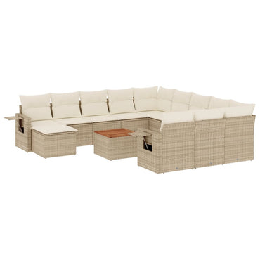vidaXL Salon de jardin 13 pcs avec coussins Résine tressée Beige