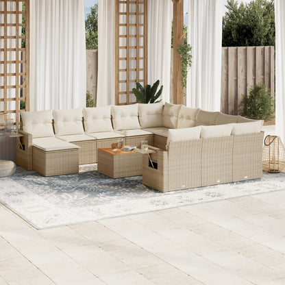 vidaXL Salon de jardin 13 pcs avec coussins Résine tressée Beige