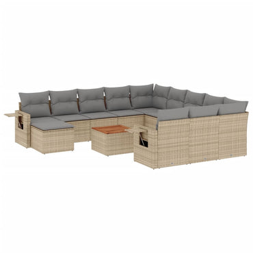 vidaXL Salon de jardin 13 pcs avec coussins Résine tressée Beige