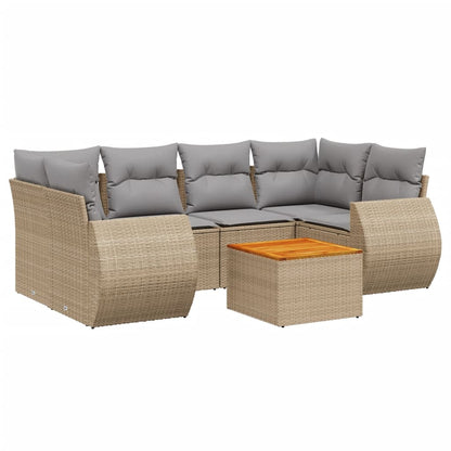 vidaXL 7-tlg. Garten-Sofagarnitur mit Kissen Beige Poly Rattan