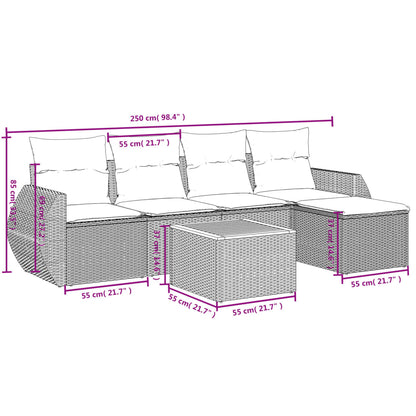 vidaXL Salon de jardin 6 pcs avec coussins Noir Résine tressée
