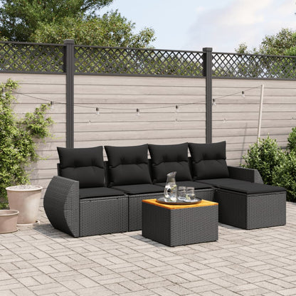vidaXL Salon de jardin 6 pcs avec coussins Noir Résine tressée