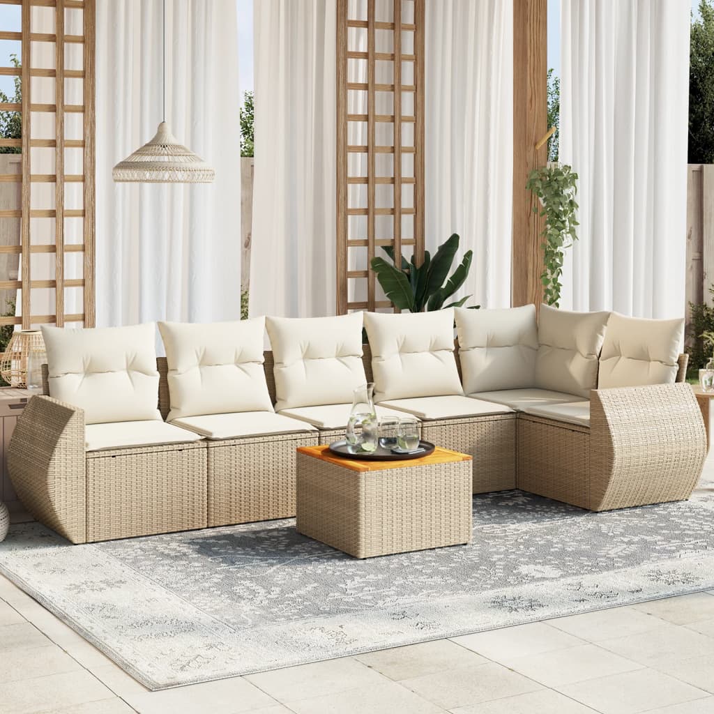 vidaXL Salon de jardin 7 pièces avec coussins en résine tressée beige