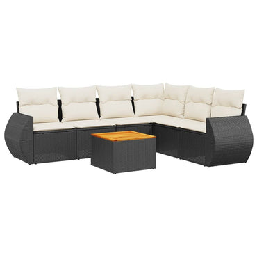 vidaXL Salon de jardin 7 pcs avec coussins Noir Résine tressée