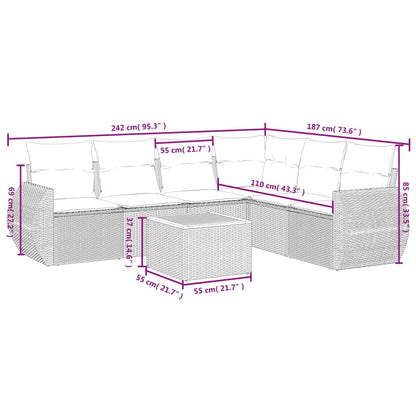 vidaXL 7-tlg. Garten-Sofagarnitur mit Kissen Grau Poly Rattan