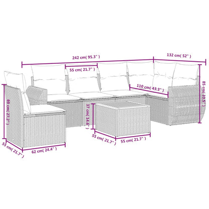 vidaXL Salon de jardin 7 pièces avec coussins en résine tressée beige