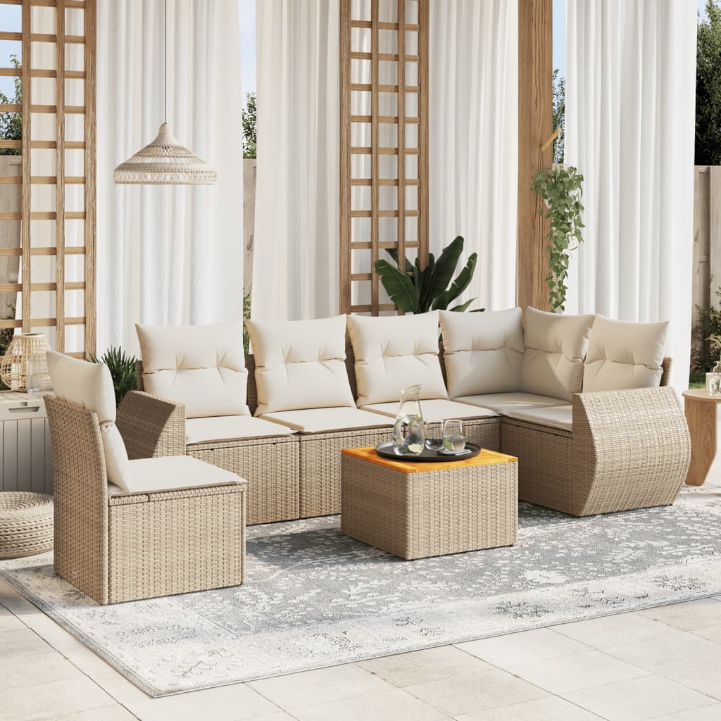 vidaXL Salon de jardin 7 pièces avec coussins en résine tressée beige