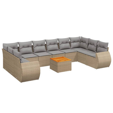 vidaXL Ensemble de canapés de jardin 11 pcs avec coussins en rotin synthétique beige