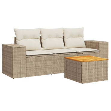 vidaXL 4-tlg. Garten-Sofagarnitur mit Kissen Beige Poly Rattan