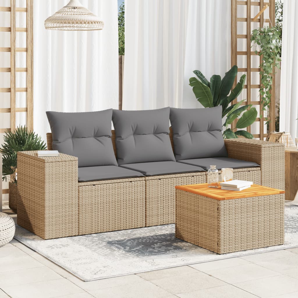 vidaXL Ensemble de canapés de jardin 4 pcs avec coussins en résine tressée beige