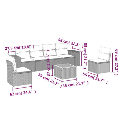 vidaXL Salon de jardin 7 pcs avec coussins Noir Résine tressée
