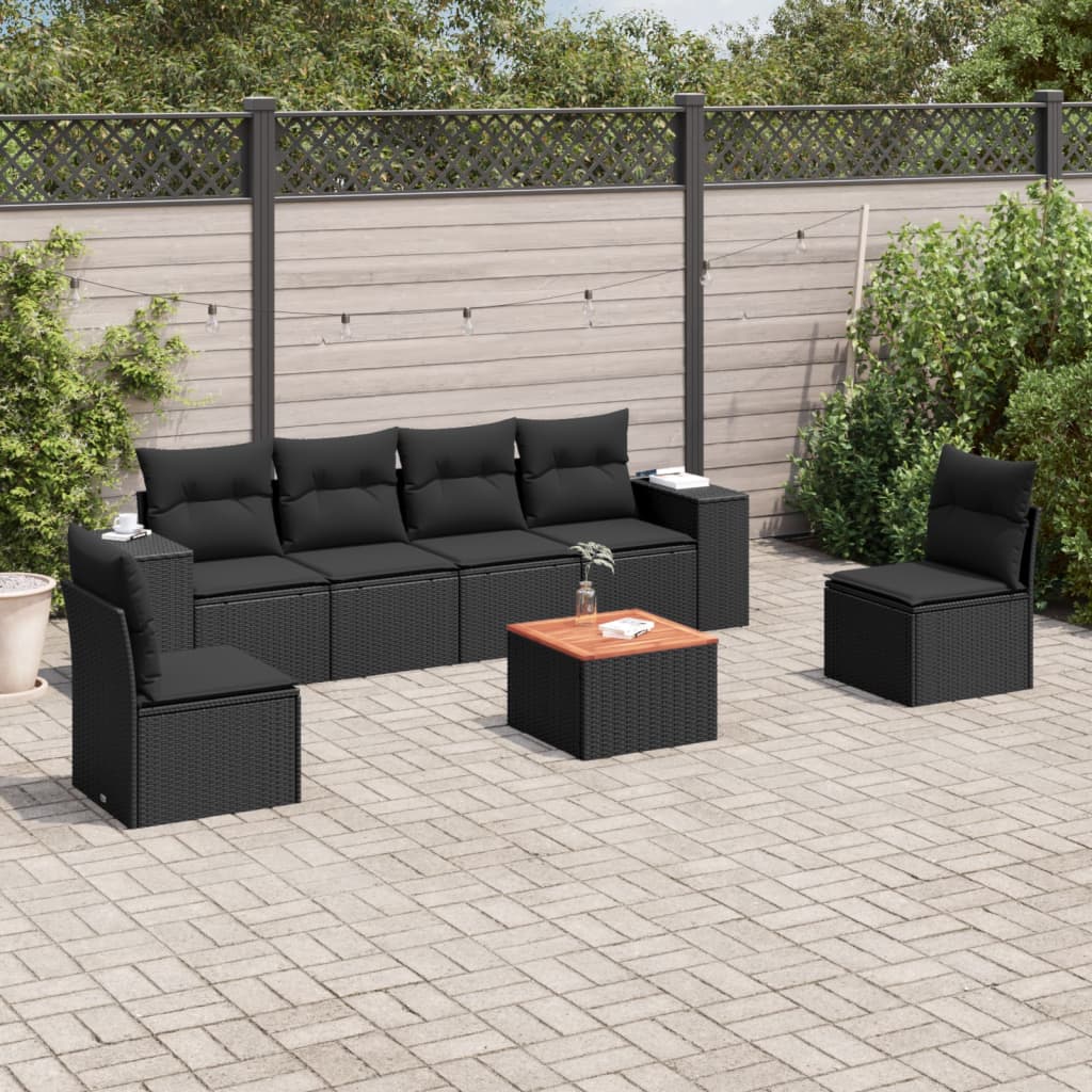 vidaXL Salon de jardin 7 pcs avec coussins Noir Résine tressée