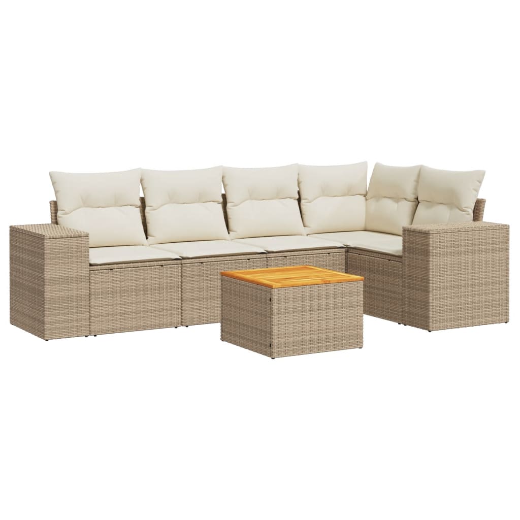 vidaXL Salon de jardin 6 pcs avec coussins beige résine tressée