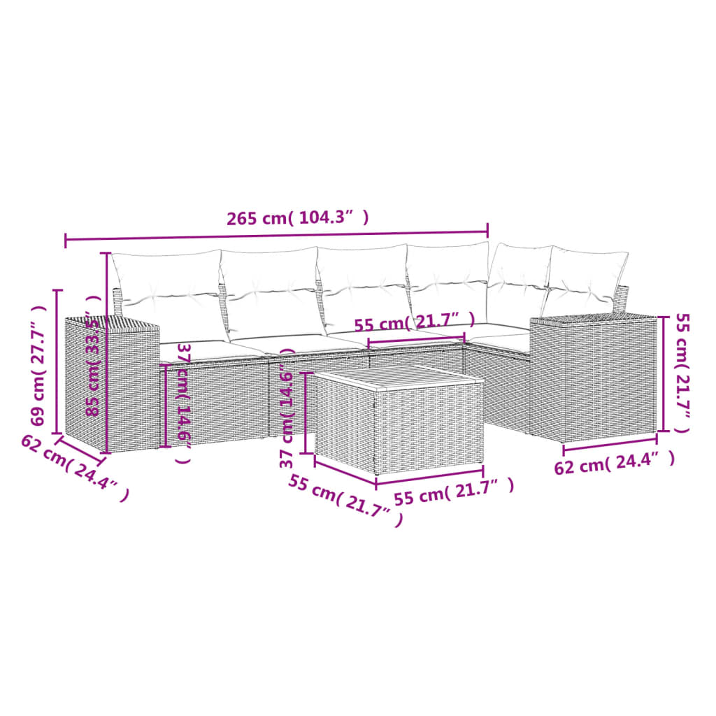 vidaXL Salon de jardin 6 pcs avec coussins beige résine tressée