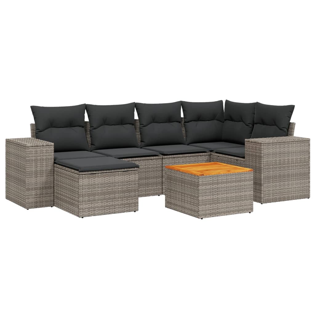 vidaXL Ensemble de canapés de jardin 7 pcs avec coussins Gris Résine tressée