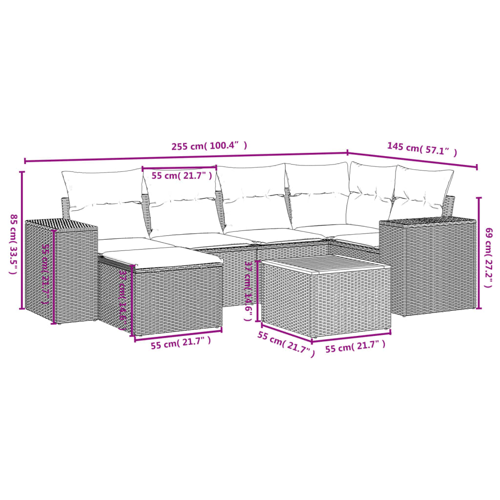 vidaXL Ensemble de canapés de jardin 7 pcs avec coussins Gris Résine tressée