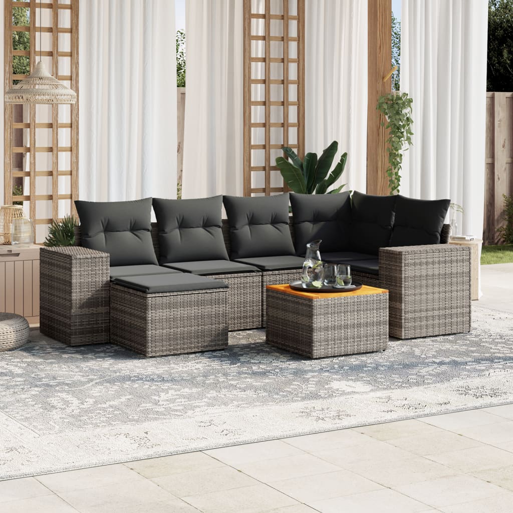 vidaXL Ensemble de canapés de jardin 7 pcs avec coussins Gris Résine tressée
