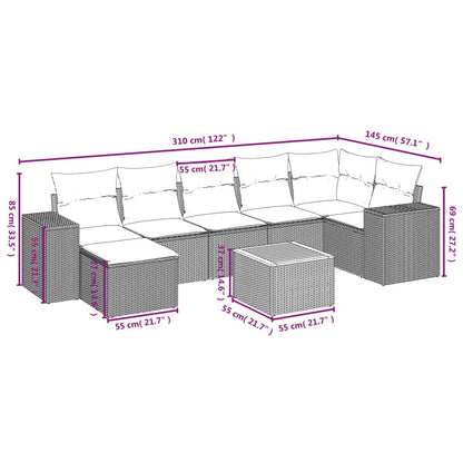 vidaXL 8-tlg. Garten-Sofagarnitur mit Kissen Beige Poly Rattan