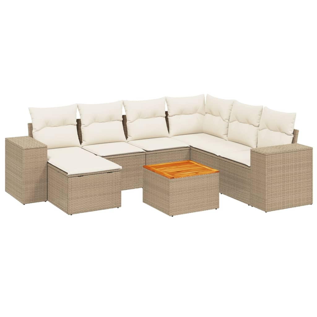 vidaXL 8-tlg. Garten-Sofagarnitur mit Kissen Beige Poly Rattan
