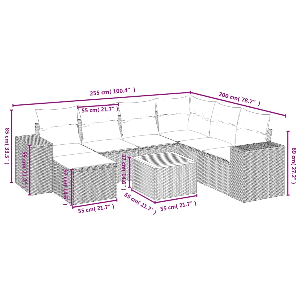vidaXL 8-tlg. Garten-Sofagarnitur mit Kissen Beige Poly Rattan