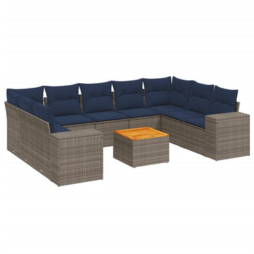 10-teiliges Gartensofa-Set mit Kissen, grau, Polyrattan