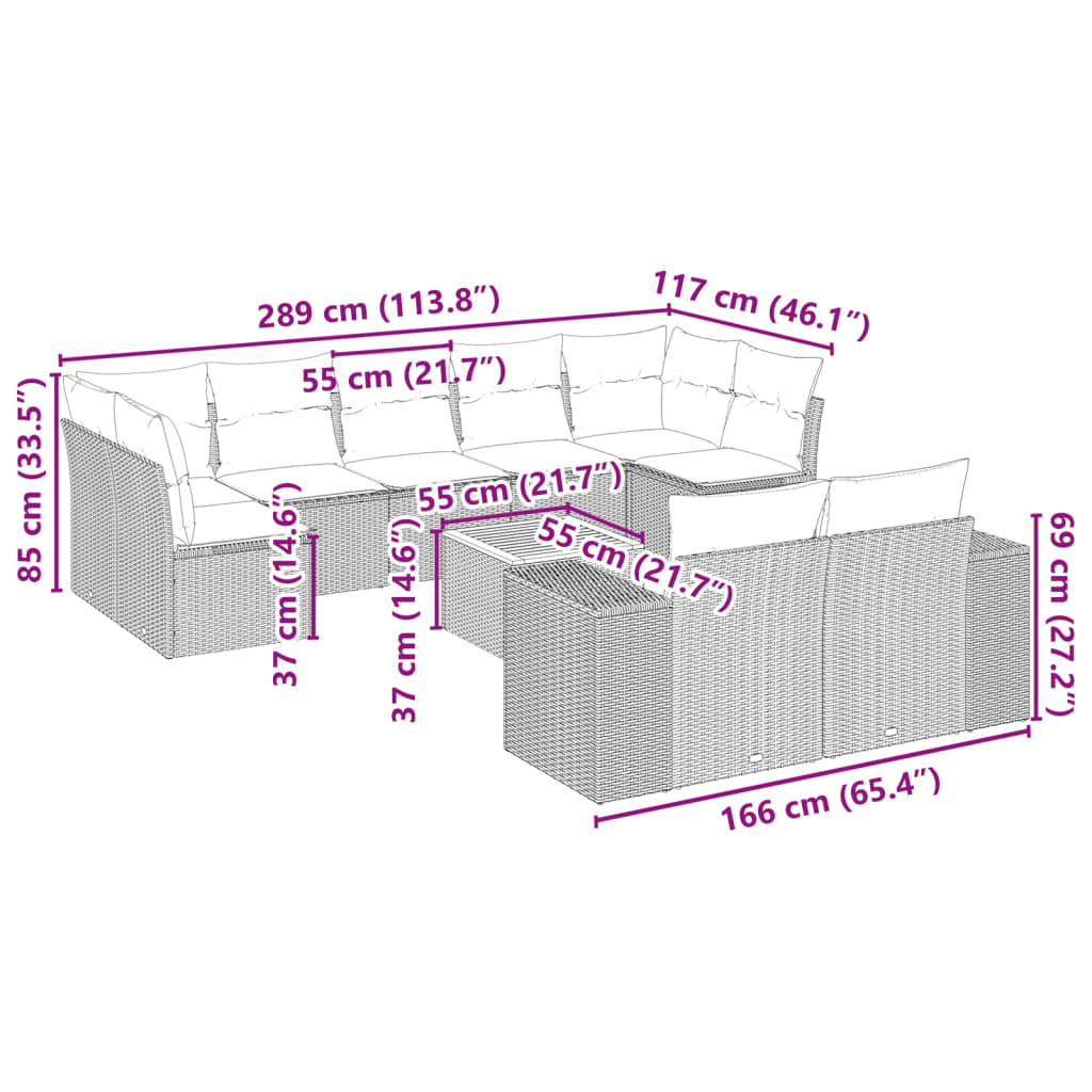 vidaXL 10-tlg. Garten-Sofagarnitur mit Kissen Beige Poly Rattan