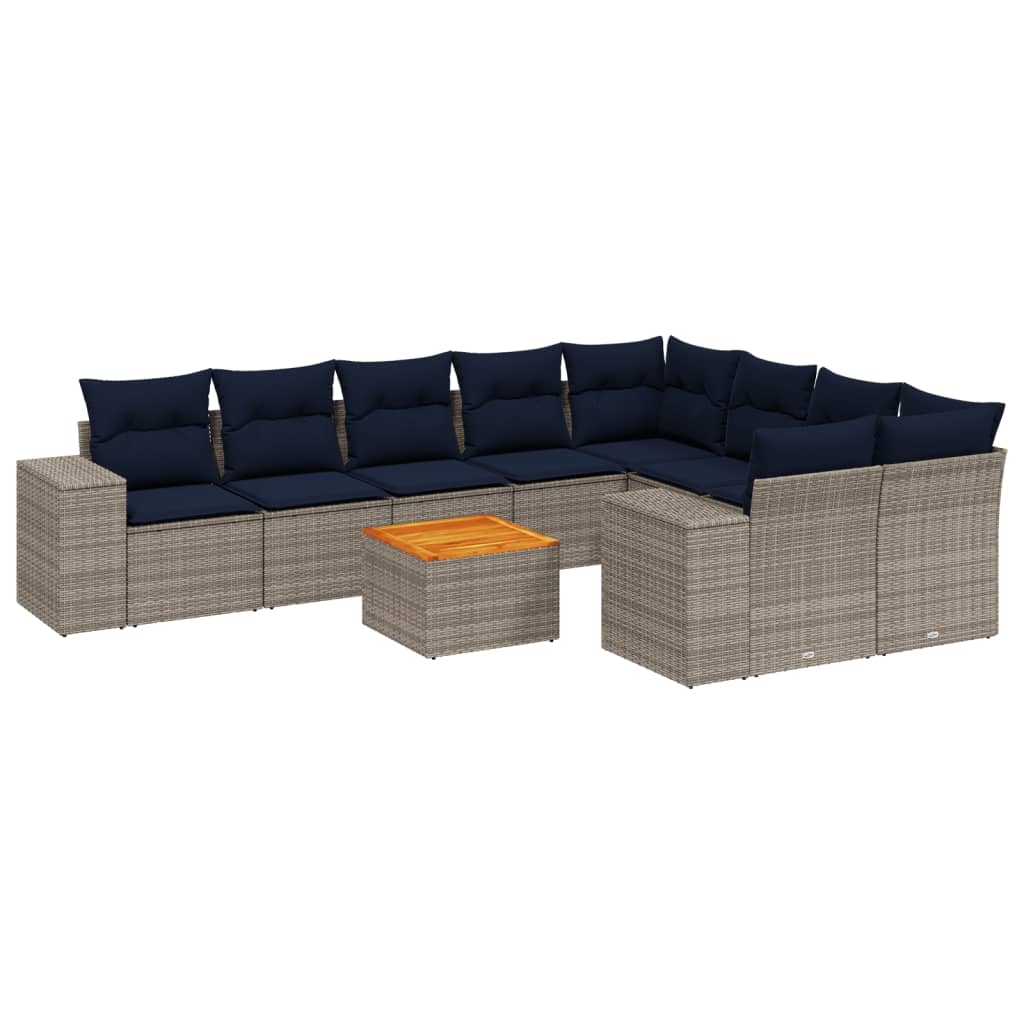 10-teiliges Gartensofa-Set mit Kissen, grau, Polyrattan