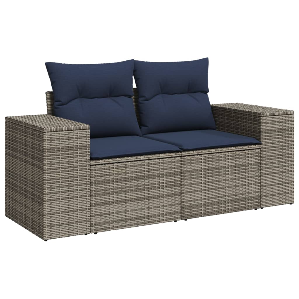 10-teiliges Gartensofa-Set mit Kissen, grau, Polyrattan