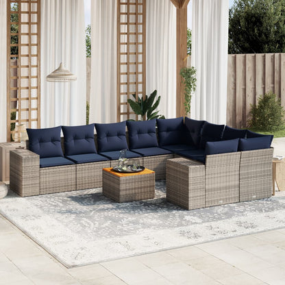 10-teiliges Gartensofa-Set mit Kissen, grau, Polyrattan