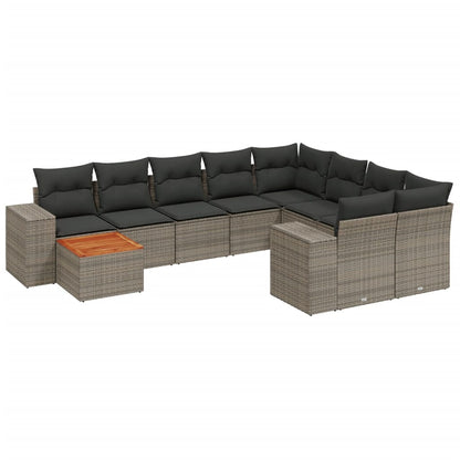 vidaXL 10-tlg. Garten-Sofagarnitur mit Kissen Grau Poly Rattan