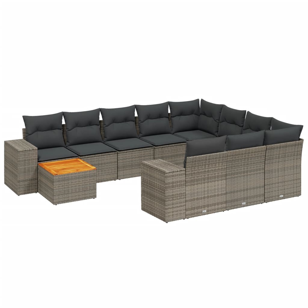 vidaXL 11-tlg. Garten-Sofagarnitur mit Kissen Grau Poly Rattan