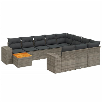 vidaXL 11-tlg. Garten-Sofagarnitur mit Kissen Grau Poly Rattan