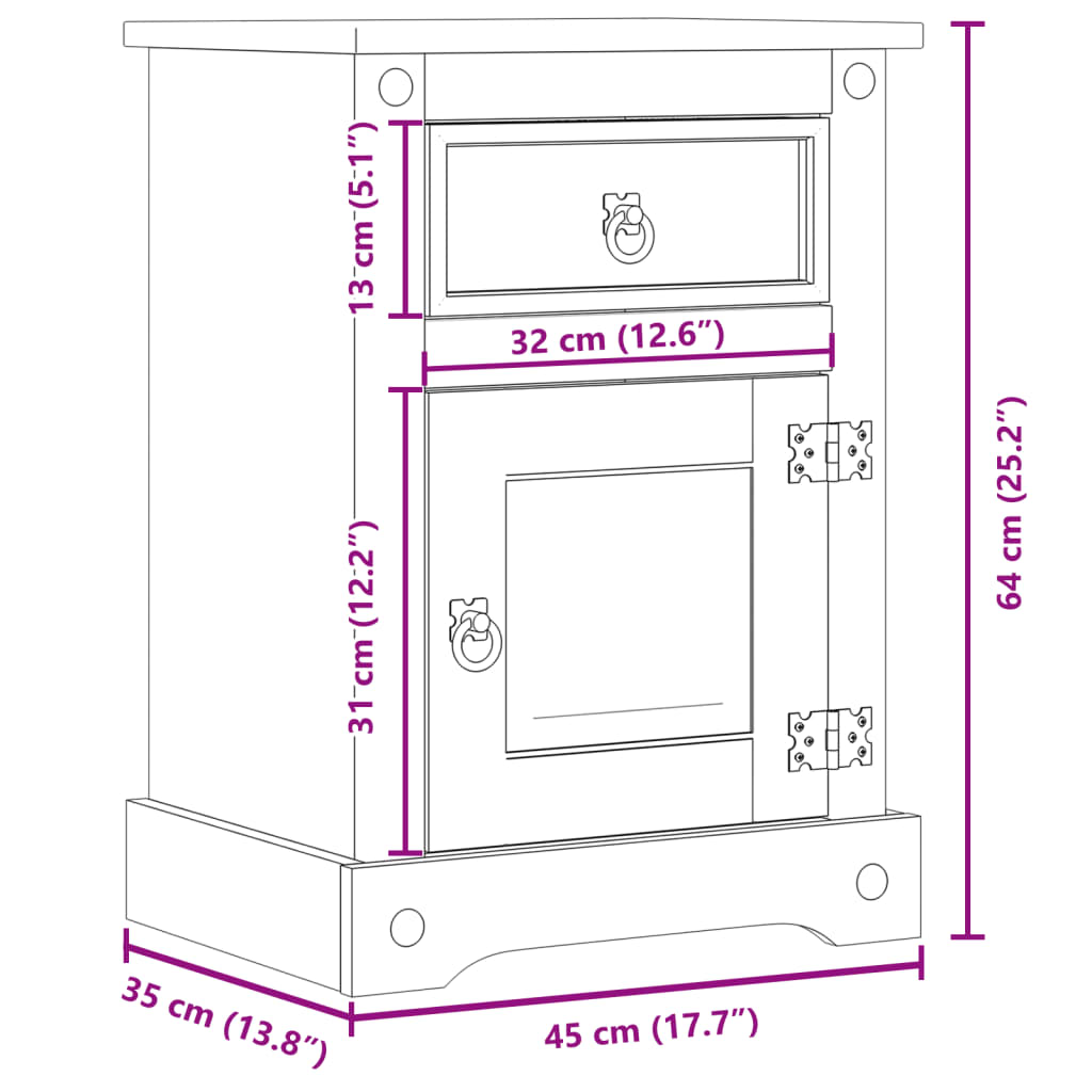 vidaXL Nachttisch Corona 45x35x64 cm Massivholz Kiefer