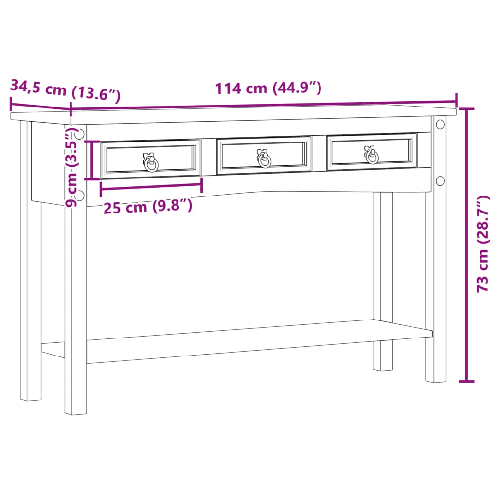 vidaXL Konsolentisch "Corona" 114x34,5x73 cm Massivholz Kiefer
