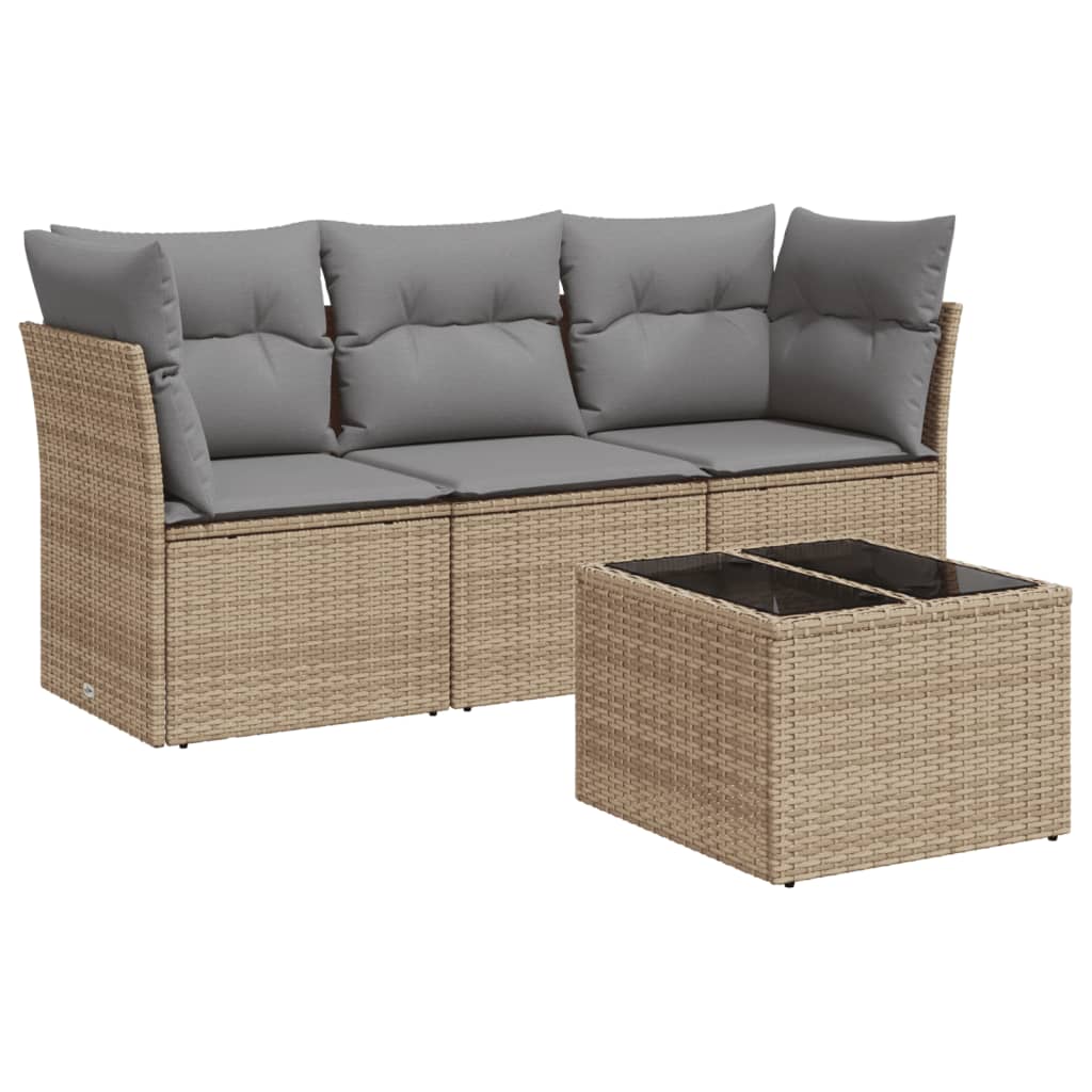 vidaXL Ensemble de canapés de jardin 4 pcs avec coussins en résine tressée beige